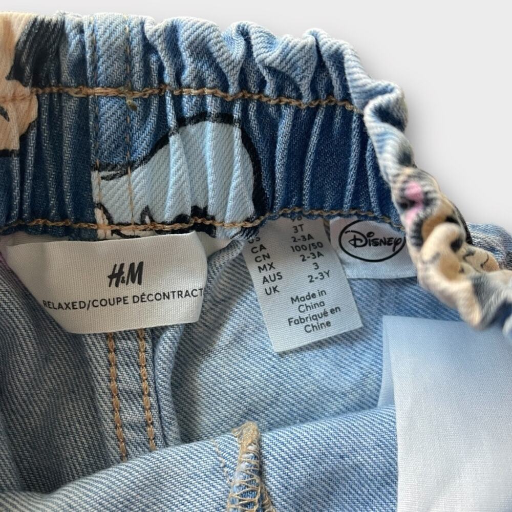 H&M Kids Disney Jeans Sz 2-3Y Mickey, Minnie & Donald All Over Print Denim - Picture 2 of 4